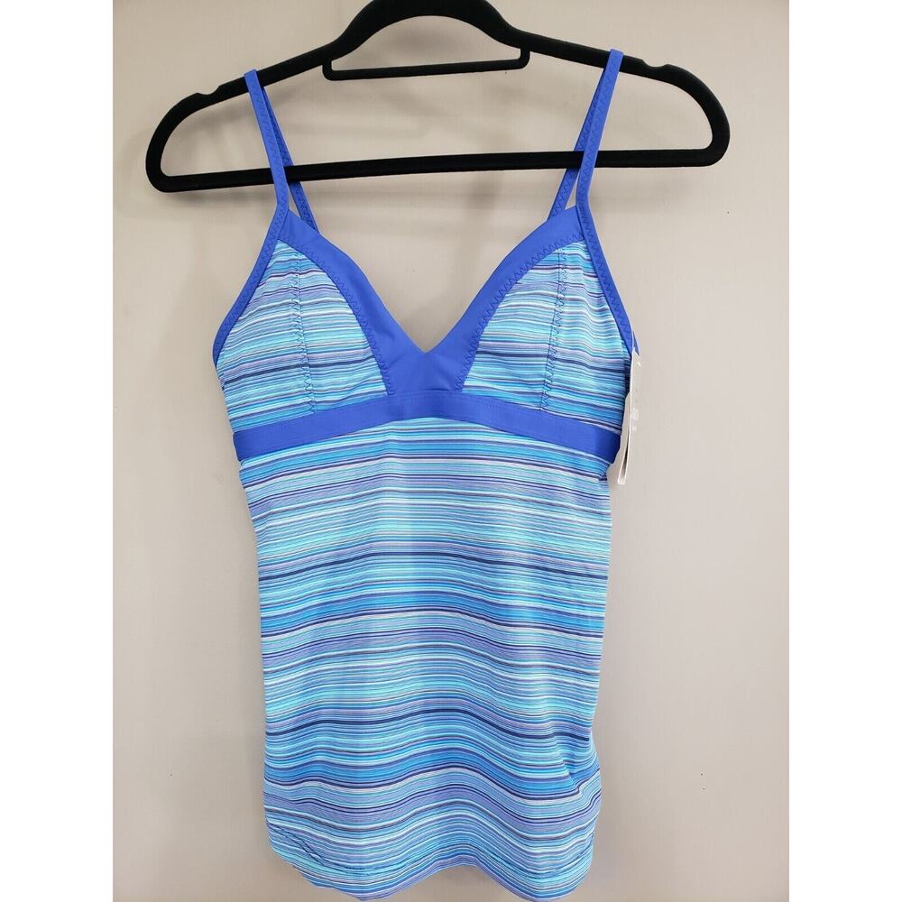 NEW‎ SMALL Athleta Swim Tankini Top Veracruz Stripe Blue Lightly Padded Wireless